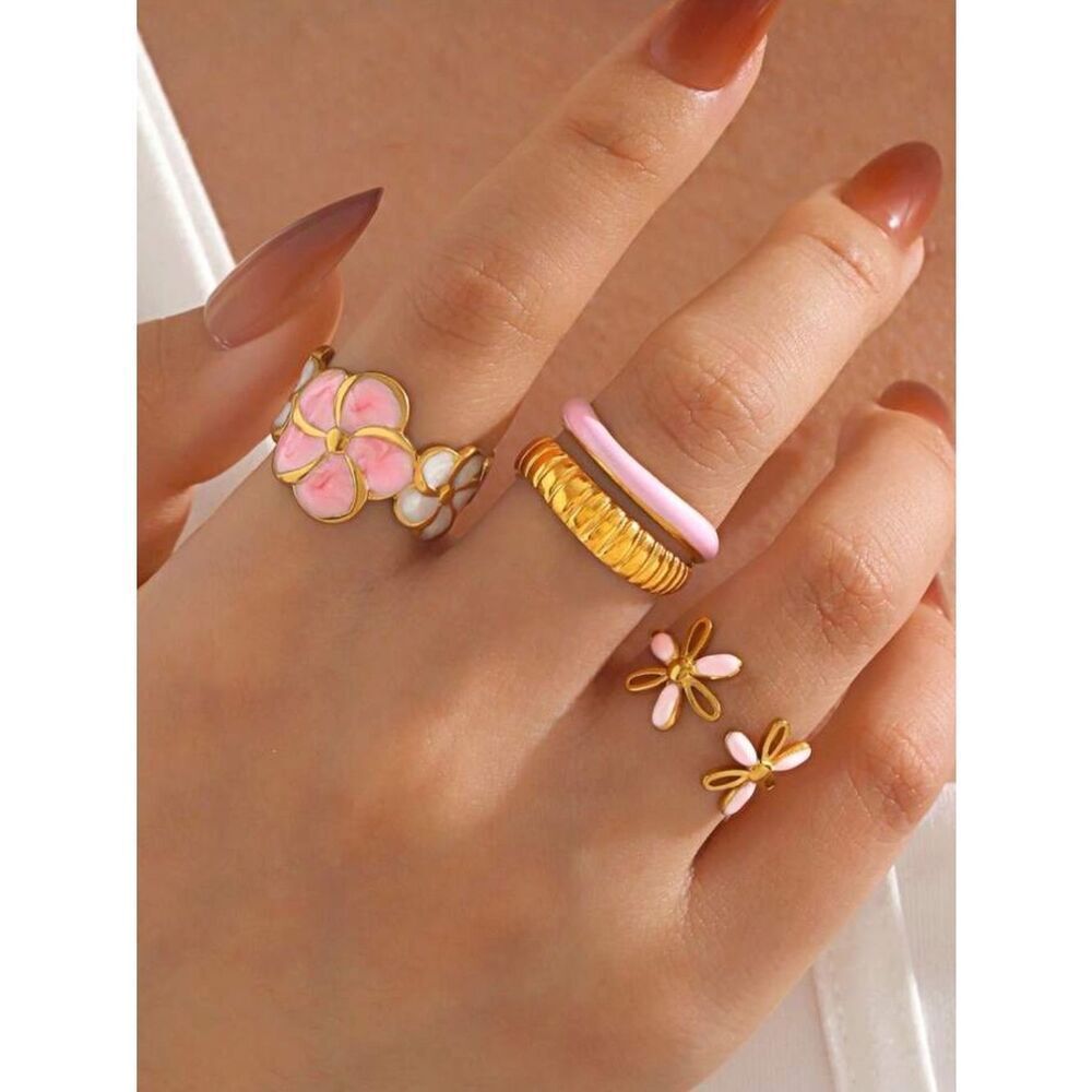Floral Enamel Ring Set #2553